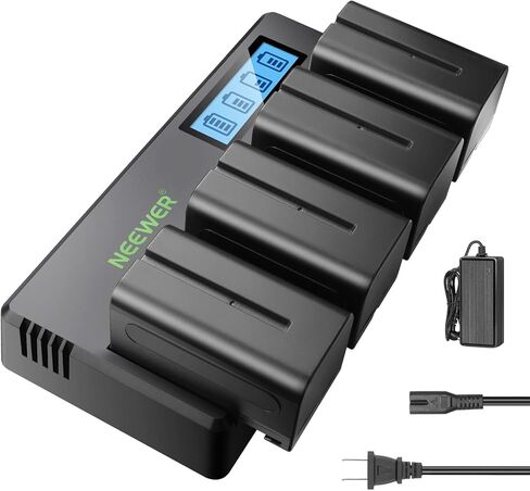 Neewer Fast Charger Dual USB with 2-Pack 6600mAh Replacement NP-F970 Batteries, Compatible with Sony NP-F970 F960 F950 F770 F750 F570 F550,Handycam and Neewer Led Light, Monitor, Motorized Slider in Kuwait