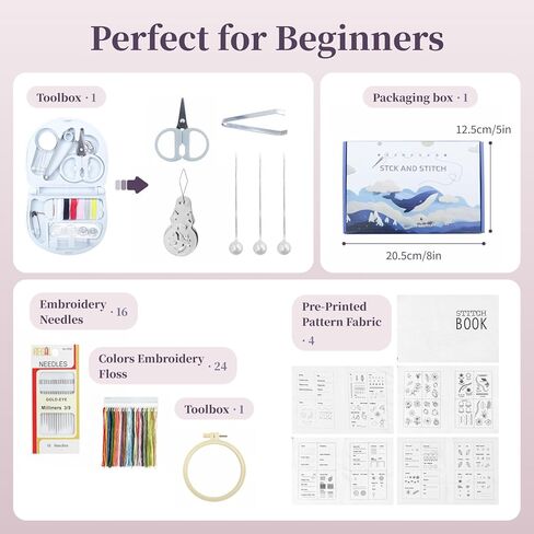 DIY Stitch Book, Handmade Stitch Book Embroidery Set, Portable All Scenario Embroidery Stitch Book & Sewing Kit, Contains Multiple Sewing Tools and Instruction Manual in Saudi Arabia