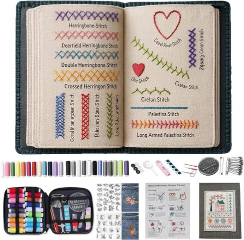 2026 Upgraded Embroidery Stitch Book & Complete Kit for Beginners | Includes 86 Tools,63 Water-Soluble Patterns & 106 Designs with Instructions | Portable Craft Set for Adults & DIY Lovers in Saudi Arabia