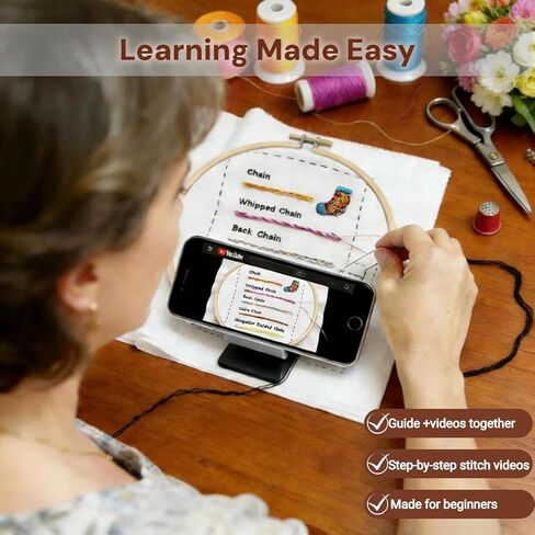 2026 Upgraded Embroidery Stitch Book & Complete Kit for Beginners | Includes 86 Tools,63 Water-Soluble Patterns & 106 Designs with Instructions | Portable Craft Set for Adults & DIY Lovers in Saudi Arabia
