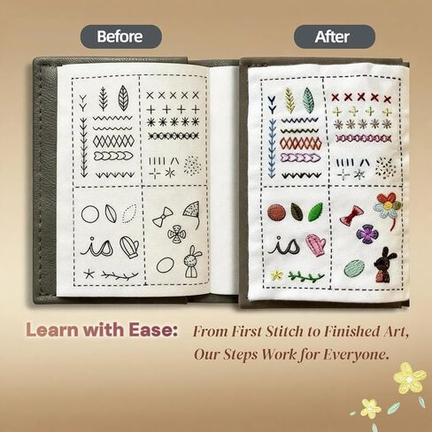 2026 Upgraded Embroidery Stitch Book & Complete Kit for Beginners | Includes 86 Tools,63 Water-Soluble Patterns & 106 Designs with Instructions | Portable Craft Set for Adults & DIY Lovers in Saudi Arabia