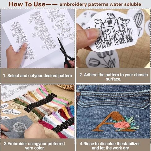 2026 Upgraded Embroidery Stitch Book & Complete Kit for Beginners | Includes 86 Tools,63 Water-Soluble Patterns & 106 Designs with Instructions | Portable Craft Set for Adults & DIY Lovers in Saudi Arabia