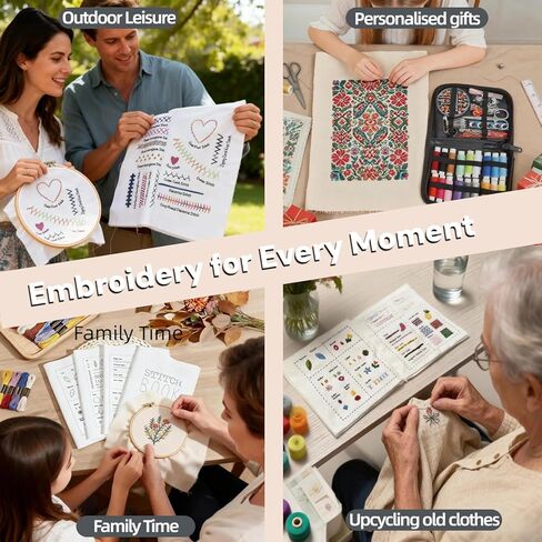 2026 Upgraded Embroidery Stitch Book & Complete Kit for Beginners | Includes 86 Tools,63 Water-Soluble Patterns & 106 Designs with Instructions | Portable Craft Set for Adults & DIY Lovers in Saudi Arabia