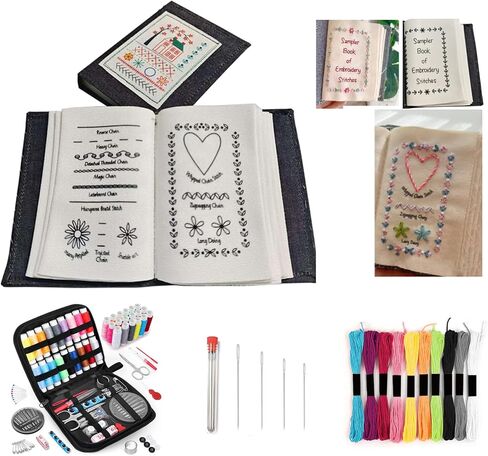 Obear 2026 New Stitch Book Kit, Embroidery Books of Stitches，Portable Sampler Handbook of Embroidery Stitches with a Complete Toolkit, Ideal for Adult DIY and Craft Enthusiasts. in Kuwait