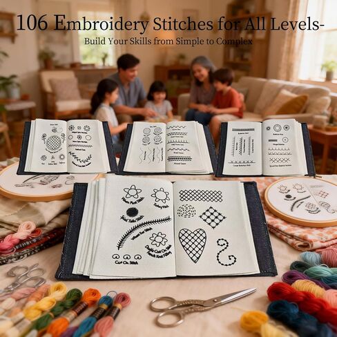 Obear 2026 New Stitch Book Kit, Embroidery Books of Stitches，Portable Sampler Handbook of Embroidery Stitches with a Complete Toolkit, Ideal for Adult DIY and Craft Enthusiasts. in Kuwait