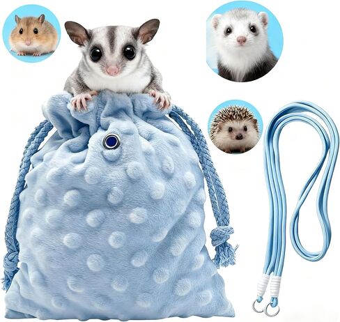 Sugar Glider Bonding Pouch Portable Drawstring Pouch Soft Sleeping Bag with Blue Braided Ribbon Small Animal Carrier- Hedgehog Hamster Ferret (Blue) in Saudi Arabia
