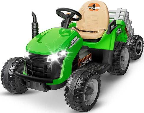 24V Ride On Tractor w/Tiltable & Detachable Trailer, 2x65W Motors, EVA Tires, Remote Control, Bluetooth, Shifter, Music, Electric Car for Kids (Green) in Saudi Arabia