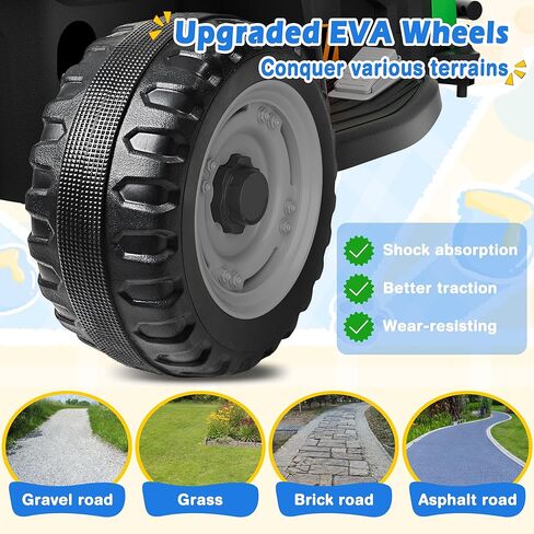 24V Ride On Tractor w/Tiltable & Detachable Trailer, 2x65W Motors, EVA Tires, Remote Control, Bluetooth, Shifter, Music, Electric Car for Kids (Green) in Saudi Arabia