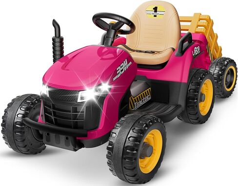 24V Ride On Tractor w/Tiltable & Detachable Trailer, 2x65W Motors, EVA Tires, Remote Control, Bluetooth, Shifter, Music, Electric Car for Kids (Green) in Saudi Arabia