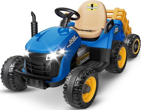 24V Ride On Tractor w/Tiltable & Detachable Trailer, 2x65W Motors, EVA Tires, Remote Control, Bluetooth, Shifter, Music, Electric Car for Kids (Green) in Saudi Arabia