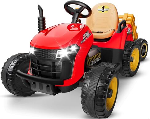 24V Ride On Tractor w/Tiltable & Detachable Trailer, 2x65W Motors, EVA Tires, Remote Control, Bluetooth, Shifter, Music, Electric Car for Kids (Green) in Saudi Arabia