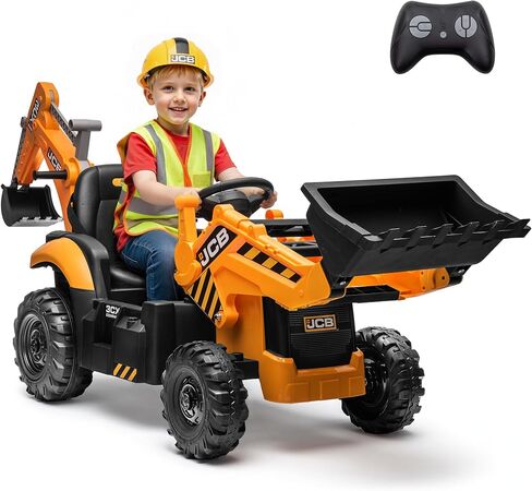 حفار JCB 24 فولت للأطفال، حفار حفار 3 في 1 مع محمل أمامي وذراع خلفي، جهاز تحكم عن بعد، تشغيل/إيقاف بطيء، سرعات قابلة للتعديل، لعبة مركبة بناء كهربائية للأعمار من 3 إلى 8 سنوات in Kuwait
