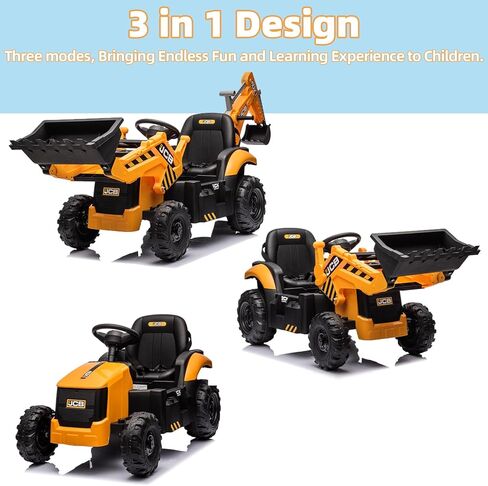 حفار JCB 24 فولت للأطفال، حفار حفار 3 في 1 مع محمل أمامي وذراع خلفي، جهاز تحكم عن بعد، تشغيل/إيقاف بطيء، سرعات قابلة للتعديل، لعبة مركبة بناء كهربائية للأعمار من 3 إلى 8 سنوات in Kuwait
