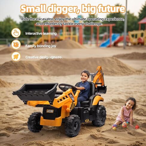 حفار JCB 24 فولت للأطفال، حفار حفار 3 في 1 مع محمل أمامي وذراع خلفي، جهاز تحكم عن بعد، تشغيل/إيقاف بطيء، سرعات قابلة للتعديل، لعبة مركبة بناء كهربائية للأعمار من 3 إلى 8 سنوات in Kuwait