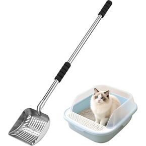 مغرفة فضلات القطط المعدنية، منخل بمقبض طويل 81.28 سم مع شبكة ضيقة 0.24 سم، مغرفة فضلات القطط شديدة التحمل مع قبضة إسفنجية، مجرفة نفايات الحيوانات الأليفة قابلة للفصل، مناسبة للاستخدام في المنزل ومتاجر الحيوانات الأليفة in Kuwait