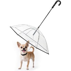 PETLESO Clear Dog Umbrella for Small Dogs, Doggie Umbrella with Leash, Keeps Pet Dry for Rainy Walk/Potty Trip, Puppy Rain Umbrella, Self-Assembly in Kuwait