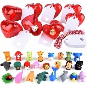 MIAHART 30 Pack Valentines Erasers Set Animal Pencil Erasers Filled Hearts Box and Valentine's Cards forTeenager Valentines Party Favors, Carnivals Gift, Supplies (Animal) in Saudi Arabia