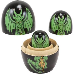 Ebros 5 Piece Set Fantasy Underworld Nesting Dolls Matroyshka Babushka Wooden Figurines 3.75" Tall Ossuary Macabre Halloween Accent Statues (Medieval Green Fiery Dragon) in Saudi Arabia