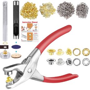 مجموعة أدوات حلقات معدنية للثقوب، 1205 قطعة، ثقوب ذهبية وفضية مقاس 1/4 بوصة مع غسالات، مجموعتان من أدوات التثبيت، كماشة، ثقب ووسادة مثقوبة للجلد والحزام والأحذية والحرف اليدوية in Kuwait