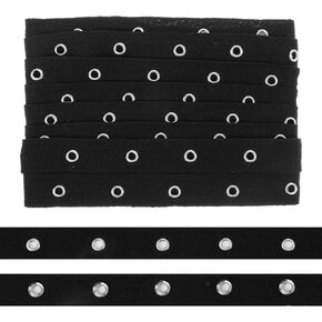 7 Yards Cotton Grommet Tape, 1 Inch Wide Eyelet Trim with Silver Metal Eyelets for Sewing DIY Garment Corset Shirts Skirts and Crafts(Black) in Kuwait