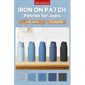 رقعات للكي على الجينز من KING MOUNTAIN، 5 لفات من الدنيم للجينز الداخلي والخارجي، مكواة على إصلاح الملابس والجينز وتزيين طقم الدنيم 3 × 20 بوصة in Kuwait