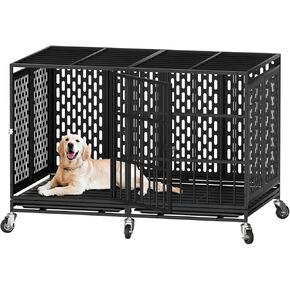 54/48/42/38 Inch Heavy Duty Dog Crate with Wheels, Metal Big Dog Cage for Large and Medium Dogs, Extra Large XL XXL Indestructible Dog Crate with Removable Tray. in Kuwait