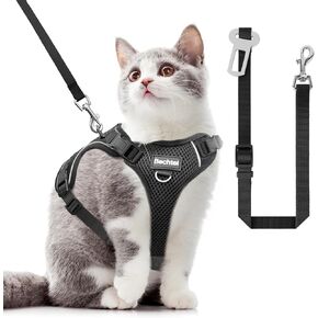 Cat Harness, Cat Harness and Leash for Walking, Adjusted in Four Directions and Breathable Cat Harness for Anti Escape That can be Fitted and Positioned, Reflective Strips Harness, Black, S in Saudi Arabia