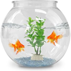 DARENYI Plastic Goldfish Fish Bowl Drum Round Crystal Clear Aquarium Fish Tank Starter Kits with 1 Artificial Aquatic Plant and 1 Bag Mini Ornamental Stones (0.72Gallon/ 2.75L) in Saudi Arabia