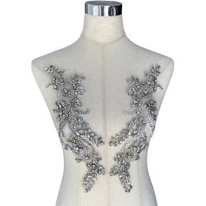 2PCS Rhinestones Beaded Shiny Applique patchs,Flowers 3D Beading Applique for Clothing,Wedding Dress,Prom Dress and Other DIY Project Decoration 13.3 * 5.5 in (AB Color) in Saudi Arabia