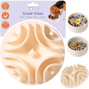 Awoo Great Vibes - جهاز تغذية بطيء من السيليكون لأوعية الكلاب التي يزيد حجمها عن 5.5 بوصة - طبق الحيوانات الأليفة غير القابل للانزلاق والرطب والجاف المتوافق مع أكواب الشفط - يطيل وقت تناول الطعام للأكل السريع - آمن للاستخدام في غسالة الأطباق (حكيم) in Kuwait