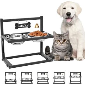 أوعية مرتفعة للكلاب الكبيرة جدًا والكبيرة، حامل تغذية مرتفع بطول 40.64 سم مع أوعية من الفولاذ المقاوم للصدأ سعة 2 × 3000 مل ومغذية بطيئة، مجموعة أوعية طعام وماء للكلاب شديدة التحمل in Kuwait