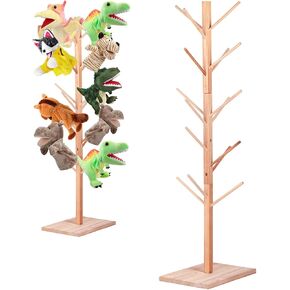 حامل دمى خشبي يتسع لـ 15 دمية - رف عرض على شكل شجرة العرائس، حامل حامل دمى يدوية، منظم موفر للمساحة للفصل الدراسي، غرفة اللعب، الرعاية النهارية، أو الاستخدام المنزلي in Kuwait