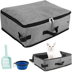 Travel Litter Bo x for Cats,Foldable Portable Cat Litters Box,Leak Proof Ca t Trave l Carrier with Kitty Litter Scoop Bowl,Cat Travel Essentials for Car,Hotel,Airplane and Outdoor Use(Grey) in Kuwait