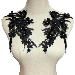1 Pair White 3D Sequin Beaded Flower Sew on Embroidered Lace Applique Wedding Dress Bride's Gown Headdress Adornment DIY Patch Clothing Accessories 10Inch*8Inch in Saudi Arabia