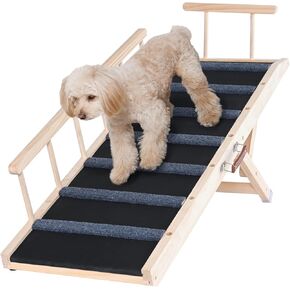 VEVOR Dog Ramp, Folding Pet Ramp for Bed, Adjustable Dog Ramp for Small, Large, Old Dogs & Cats, Wooden Pet Ramp with 47.2" Long Ramp, Adjustable from 13.8" to 27.6", Suitable for Couch, Sofa, Car in Kuwait