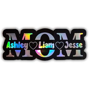 Custom MOM Name Sticker – Personalized Mom Vinyl Decal with Kids Names, Holographic or Solid Color, Mother’s Day Gift in Saudi Arabia