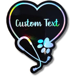 Custom Vet Heart Sticker, Personalized Stethoscope Vinyl Decal, Veterinarian Gift, Vet Tech Gift, Animal Lover Holographic Sticker in Saudi Arabia