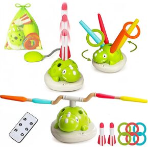 3 in 1 Musical Jump, Toss Ring Game and Stomping Launch Rocket with Storage Bag, Remote Control Outdoor Toys for Kids 3-6 Exercise Jump Gross Motor for Toddlers Indoor/Yard Game Gift for Boys Girl 4-8 in Saudi Arabia