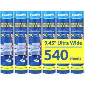 بكرة الوبر الكبيرة للأرضيات والسجاد والأثاث والسرير - مزيل شعر الحيوانات الأليفة اللزجة بعرض 9.45 بوصة، 4 عبوات عبوة اقتصادية 360 ورقة، مقبض طويل للتنظيف بدون ثني - مثالية لمنازل أصحاب الكلاب والقطط in Kuwait