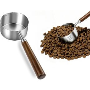 Stainless Steel Dog Food Scoop 1 Cup, Dog Food Measuring Cup With Measuring Lines (Cup/ML) & Long Wooden Handle, Metal Pet Food Scoop For Dogs, Cats and Kitchen Use, Dishwasher Safe in Kuwait