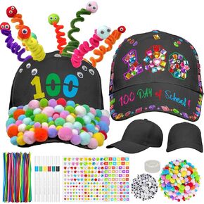 Cinrobiye 3 Pcs 100 Days of School DIY Hats 100th Day of School Adjustable Baseball Cap Craft Activity with Accessories in Kuwait