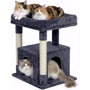 شجرة القطط للقطط الكبيرة، سرير جثم كبير مقاس 19 * 15.8 بوصة للقطط البالغة، برج قطط مقاس 23.6 بوصة مع عمود خدش، شقة للقطط مع بابين للقطط الداخلية، رمادي داكن in Kuwait