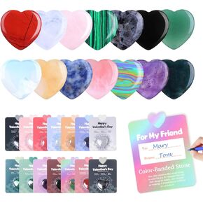 Valentines Day Cards for Kids School with Gifts 28 Pcs Natural Crystal Heart Stones Valentines Day Gifts for Kids Classroom Smooth Polished Gemstones for Students Class Valentines Exchange in Saudi Arabia