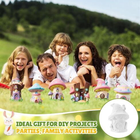Acellegic 6 قطع السيراميك منزل الجنية للطلاء على استعداد لطلاء بنفسك الجنية حديقة الفطر تمثال DIY الأبيض السيراميك منازل الفطر لساحة ديكور الصيف الربيع اللوحة الفنية in Kuwait