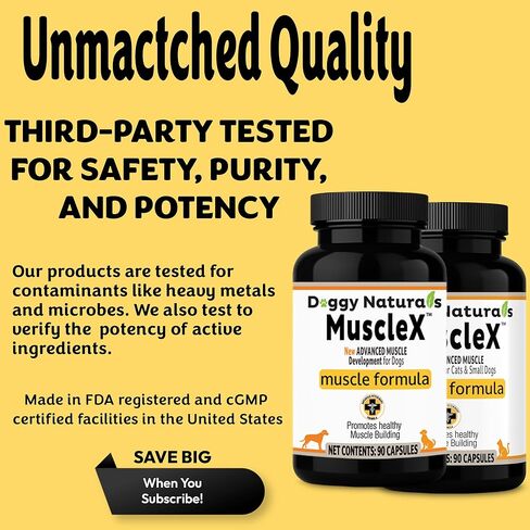 تركيبة العضلات للكلاب من MuscleX™ مع CaHMB 500 مجم وفيتامين D3 - تركيبة طبيعية لبناء العضلات - تساعد على تقليل فقدان العضلات بسبب الشيخوخة الطبيعية وتحسين التعافي من الإصابة (180 كبسولة) in Kuwait