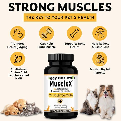 تركيبة العضلات للكلاب من MuscleX™ مع CaHMB 500 مجم وفيتامين D3 - تركيبة طبيعية لبناء العضلات - تساعد على تقليل فقدان العضلات بسبب الشيخوخة الطبيعية وتحسين التعافي من الإصابة (180 كبسولة) in Kuwait