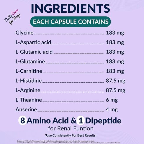 مكمل دعم الكلى Aminodyl™ 1100 مجم للكلاب - يدعم وظيفة الكلى الطبيعية بالأحماض الأمينية ويعزز بشكل كبير صحة ورفاهية وحيوية الكلى 120 كبسولة رش. صُنع في الولايات المتحدة الأمريكية in Kuwait