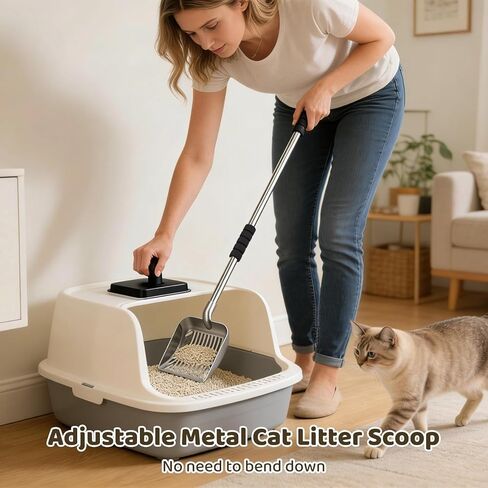 مغرفة فضلات القطط المعدنية، منخل بمقبض طويل 81.28 سم مع شبكة ضيقة 0.24 سم، مغرفة فضلات القطط شديدة التحمل مع قبضة إسفنجية، مجرفة نفايات الحيوانات الأليفة قابلة للفصل، مناسبة للاستخدام في المنزل ومتاجر الحيوانات الأليفة in Kuwait