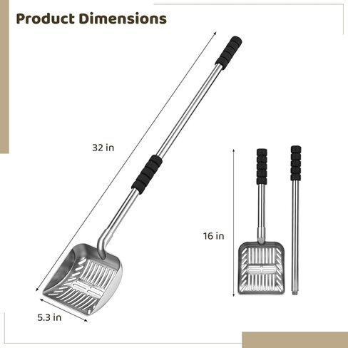 مغرفة فضلات القطط المعدنية، منخل بمقبض طويل 81.28 سم مع شبكة ضيقة 0.24 سم، مغرفة فضلات القطط شديدة التحمل مع قبضة إسفنجية، مجرفة نفايات الحيوانات الأليفة قابلة للفصل، مناسبة للاستخدام في المنزل ومتاجر الحيوانات الأليفة in Kuwait