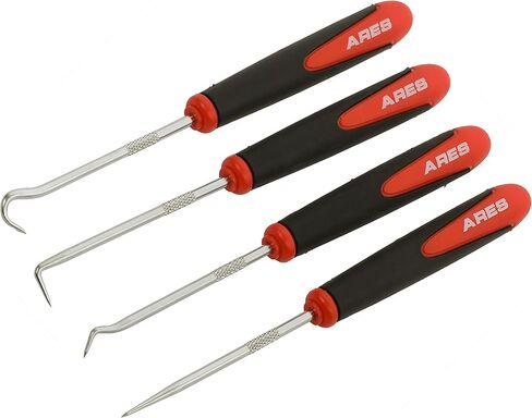 ARES 70246-4-Piece Hook and Pick Set - Includes a Large Straight Pick, 90 Degree Pick, Combination Pick and a Hook Pick - Chrome Vanadium Steel Shafts - Easily Remove Hoses, Gaskets and More in Kuwait